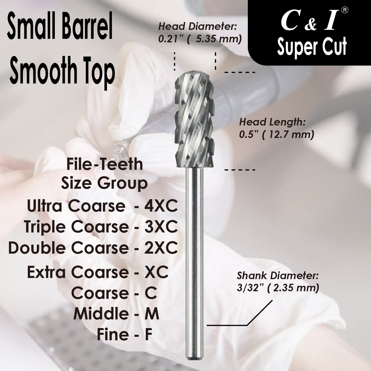 C & I Nail Drill Bit Super Cut Edition –Upgrade File Teeth, Small Barrel Smooth Top, E-File for Electric Manicure Drill Machine, Quick to Remove Super-Hard Nail Gels (Ultra Coarse -4XC)