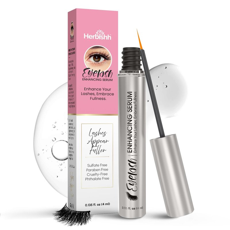 Herbishh Eyelash Growth Serum for Women & Men (0.135 fl. oz), Serum for Eyelash Growth, Peptide Lash Enhancing Treatment, Lash conditioner strengthening treatment for Thicker & Fuller-Looking Lashes