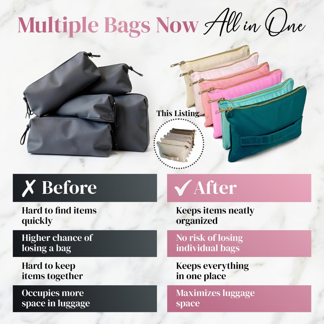 BOBBIE Accordion Travel Makeup Bag, Large Capacity Cosmetic Bags for Women, Durable & Compact Make up Organizer, Lightweight & Portable Zipper Pouch, Water-Resistant Toiletry Bag with 6 Compartments