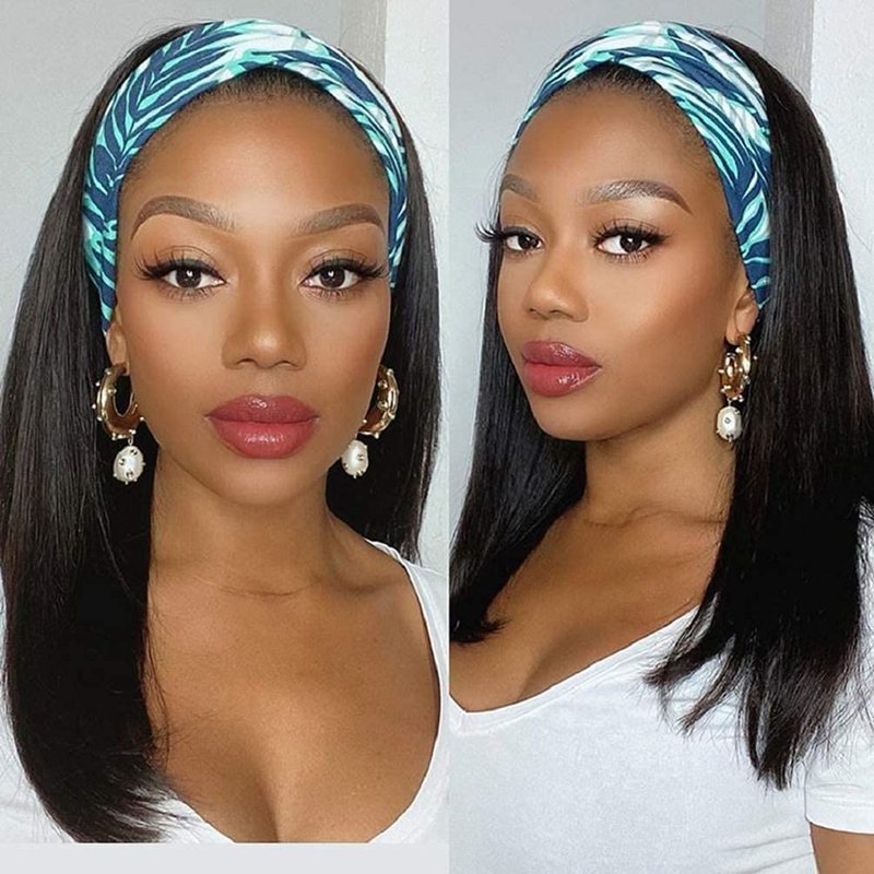 Headband Wig - 12 Inch Straight Human Hair for Black Women | Glueless Brazilian Virgin Hair, Natural Color, 150% Density