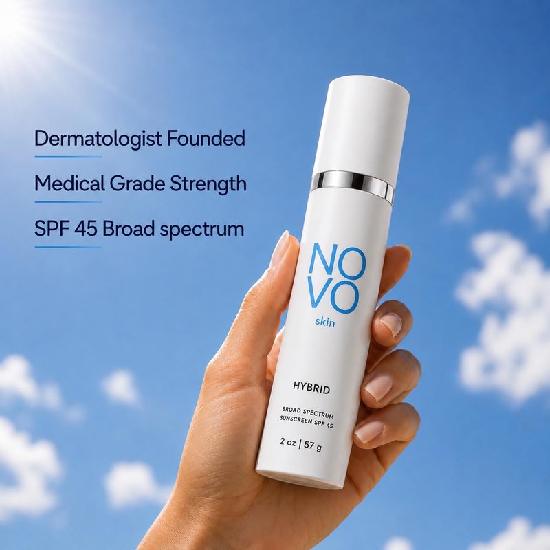 NOVO Skin Non-Tinted Hybrid Sunscreen SPF 45 – Hydrating Lightweight Daily Face Moisturizer with Zinc Oxide & Octinoxate – Niacinamide & Hyaluronic Acid – Broad Spectrum No White Cast SPF, 2.0 fl oz