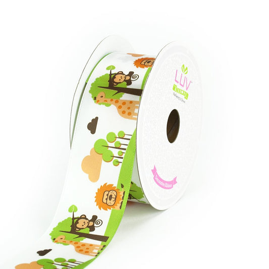 LUV RIBBONS Satin Jungle Theme Ribbon by Creative Ideas, 1-1/2-Inch, White