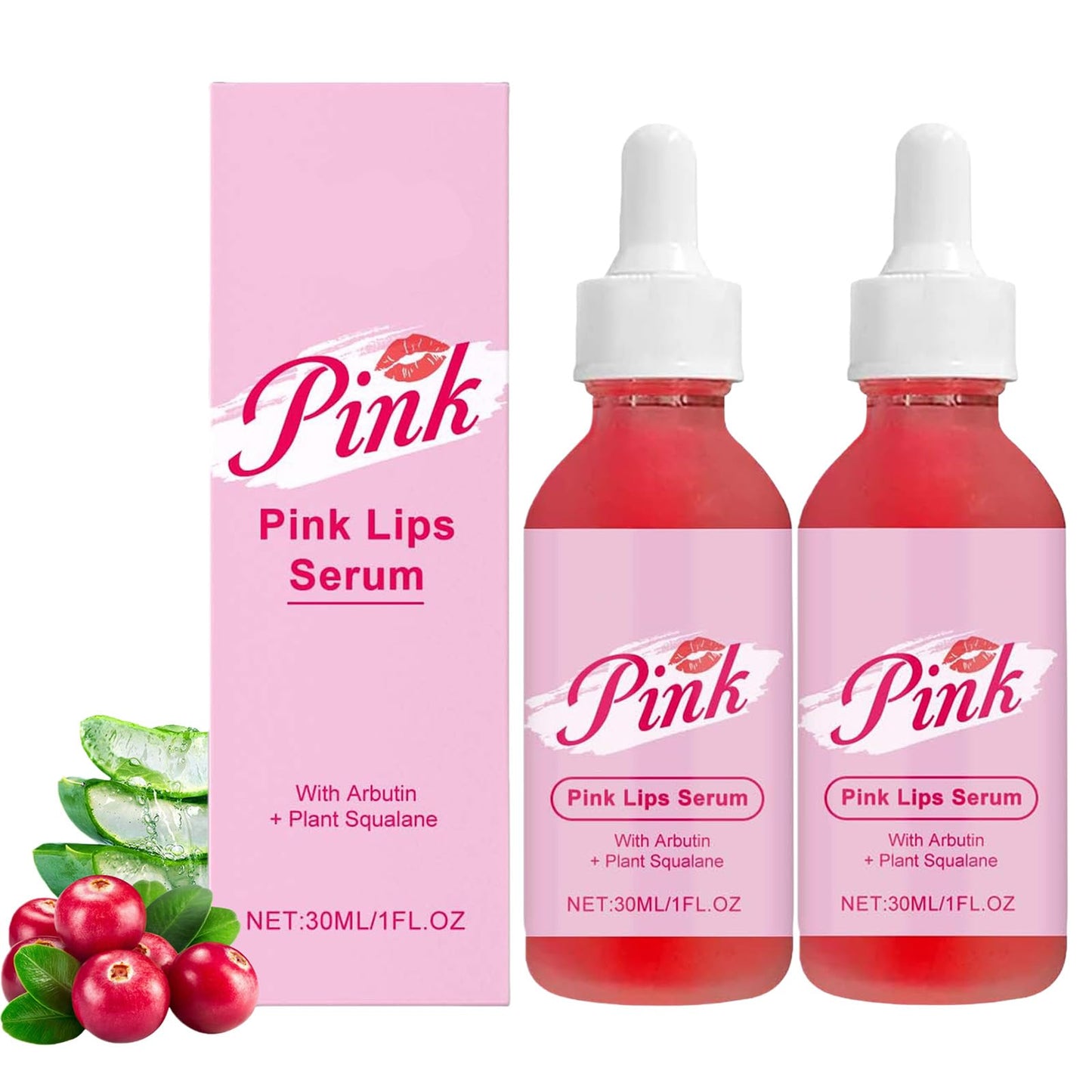TUOSHITONG Pink Lip Serum for Dry and Dark Lips, Lip Lightener for Smokers and Non-Smokers, Conditioning LipSerum Moisturizer Help Fade Lips Discoloration with Alpha Arbutin & Aloe Vera 2PCS