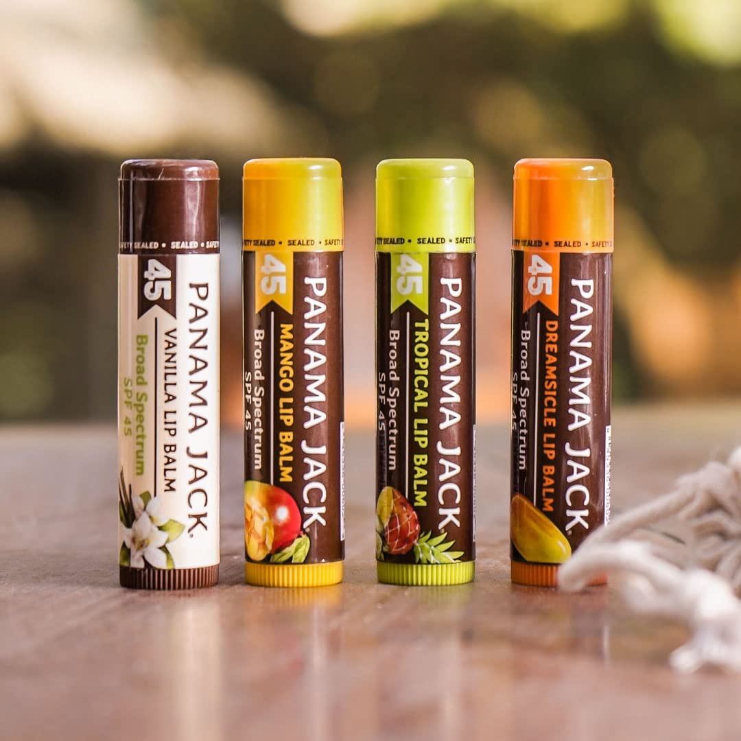 Panama Jack Sunscreen Lip Balm - SPF 45 Broad Spectrum UVA-UVB Protection | Soothes Dry, Chapped Lips, Tropical, 2-Pack