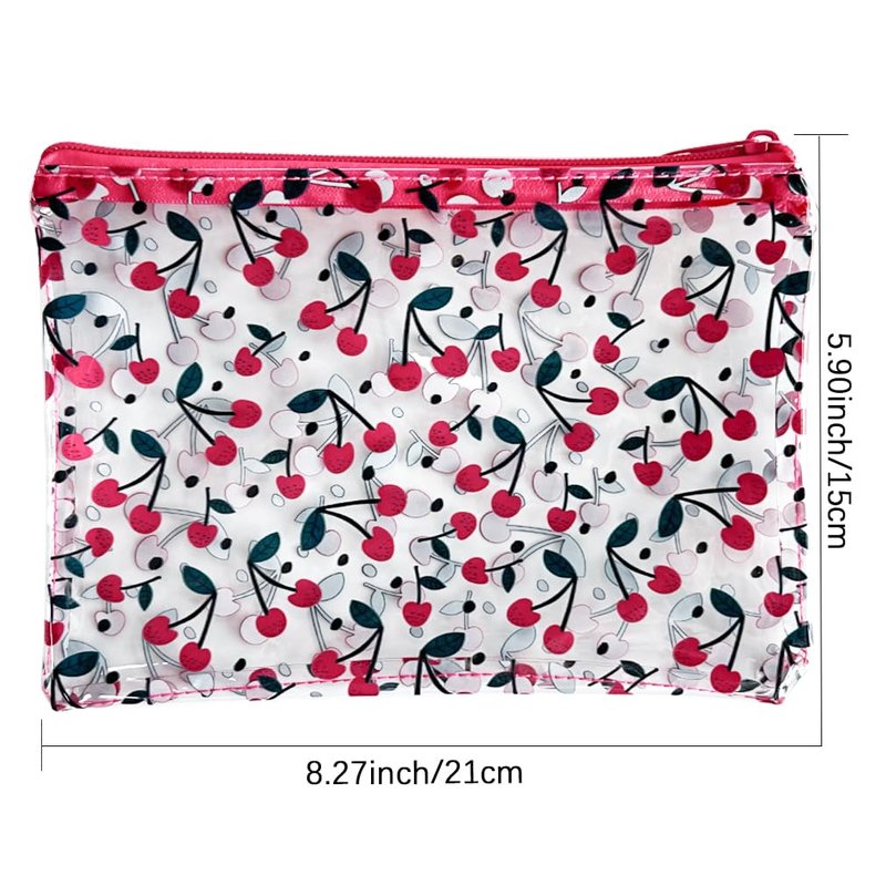 TotePrint 6PCS Patterned Zipper Pouch with Cherry Print, Portable Mini Coin Purse, Clear Bag, Small Storage Bag Measuring 8.27 x 5.9 inches (Cherry printing-6pcs)