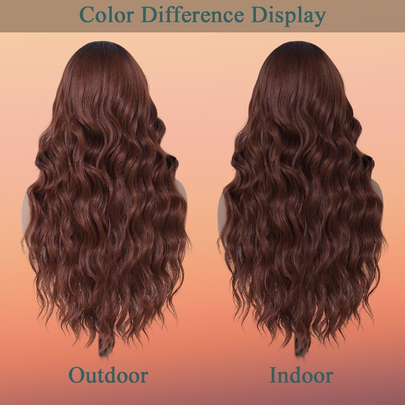 Auburn Wig with Bangs - 26-Inch Wavy Curly Reddish Brown Hair | Soft, Natural-Looking Daily Wear for Women