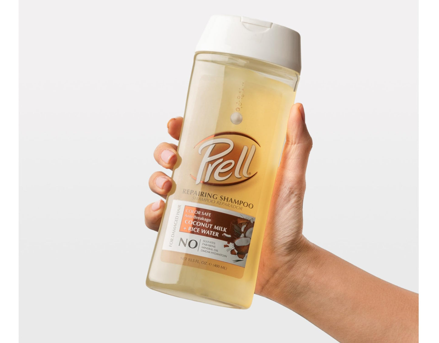 Prell Coconut Milk + Rice Watercolor Safe Anti-Breakage Repairing Shampoo for Damaged Hair, 13.5 fl.oz