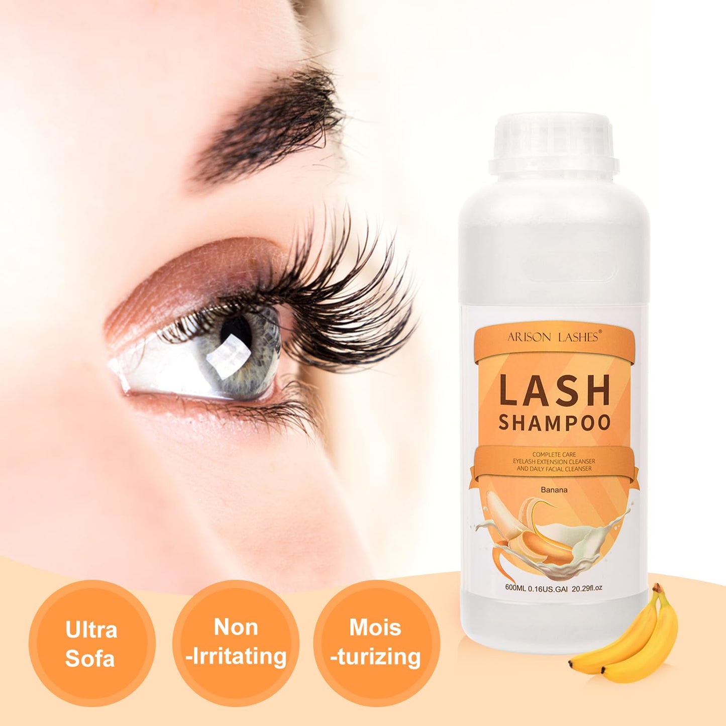 ARISON LASHES Lash Shampoo Large Bottle Eyelash Cleanser 900ML, Professional Lash Shampoo for Lash Extensions Premium Eyelid Foaming Cleanser for Salon and Home Use（aloe）