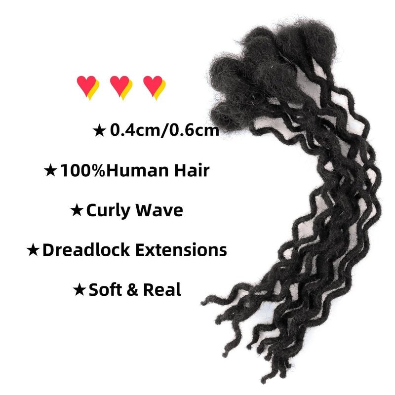 12 inch 10 Strands Curly Loc Extensions Human Hair, 0.6cm Width 100% Human Hair Dreadlock Extensions for Men/Women, Can be Dyed Soft Dreads Extensions