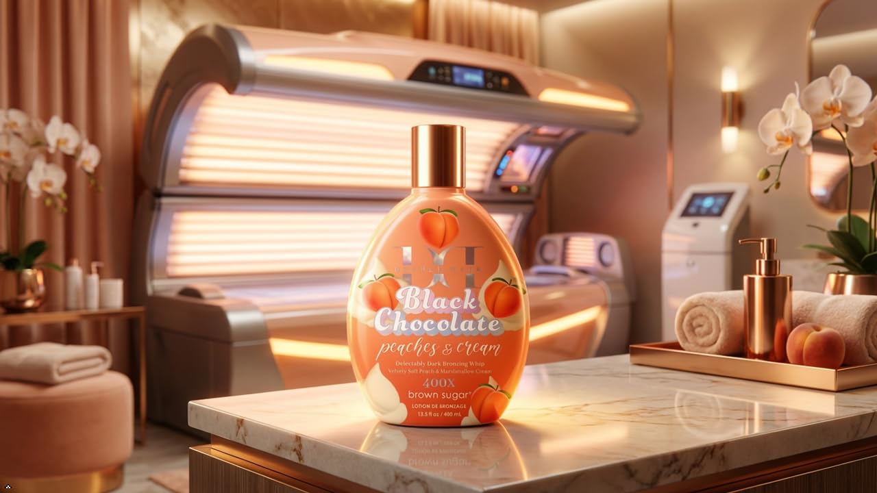 Brown Sugar Peaches & Cream 400X Double Dark Black Chocolate Bronzing Whip Tanning Lotion – Ultra Rich Skin Softening Formula for Deep, Long-Lasting Color – 13.5 oz
