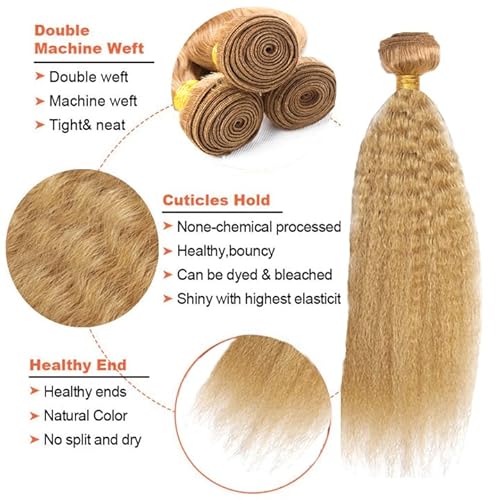 26 28 30 Inch Honey Blonde Bundles Color #27 Kinky Straight Human Hair Extensions Brazilian Virgin Hair 3 Bundles Hair Weave