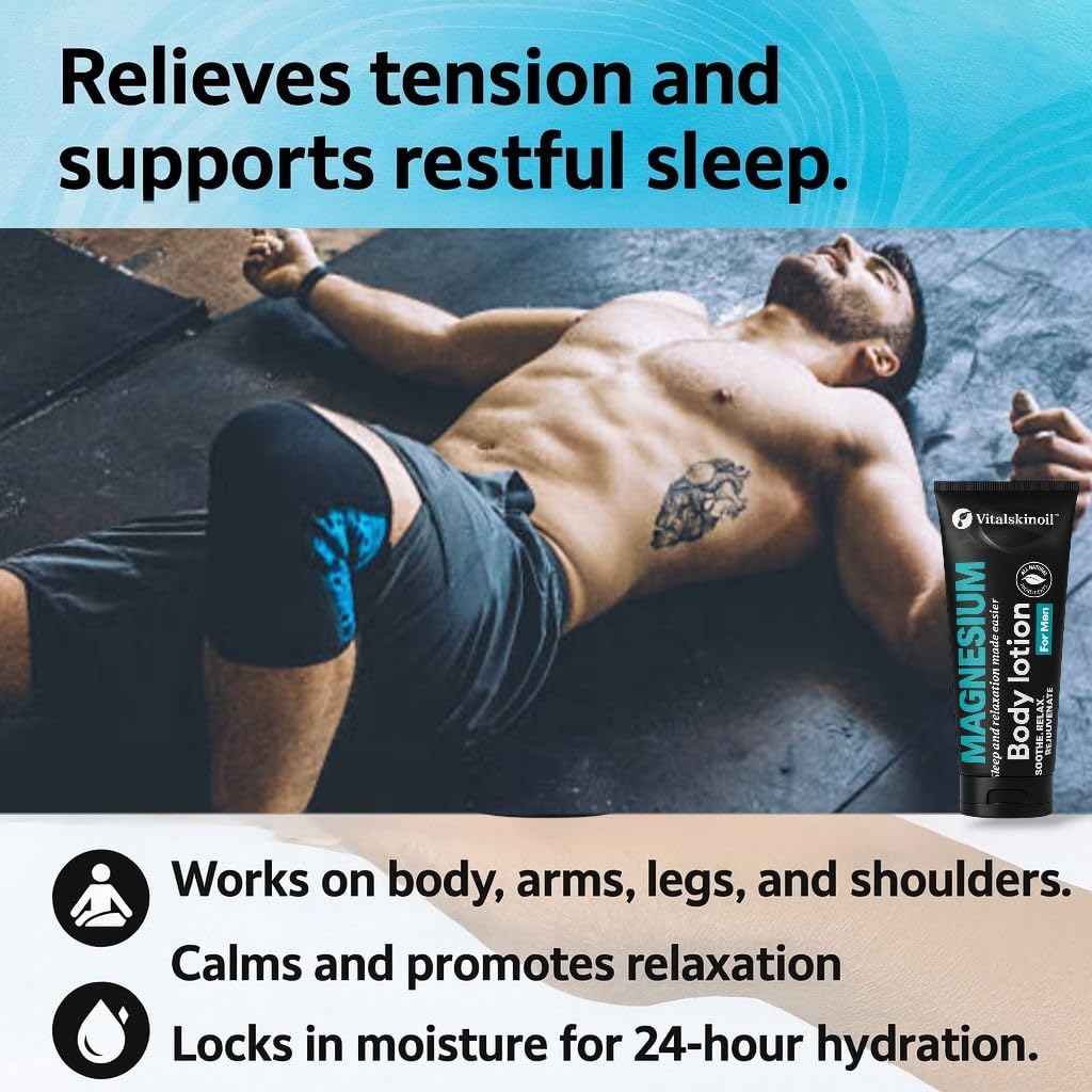 VITALSKINOIL Magnesium Glycinate Body Lotion ache soothing, promotes sleep and relaxation. Cologne Scented, 5.29 oz, Sleep Easy Formula