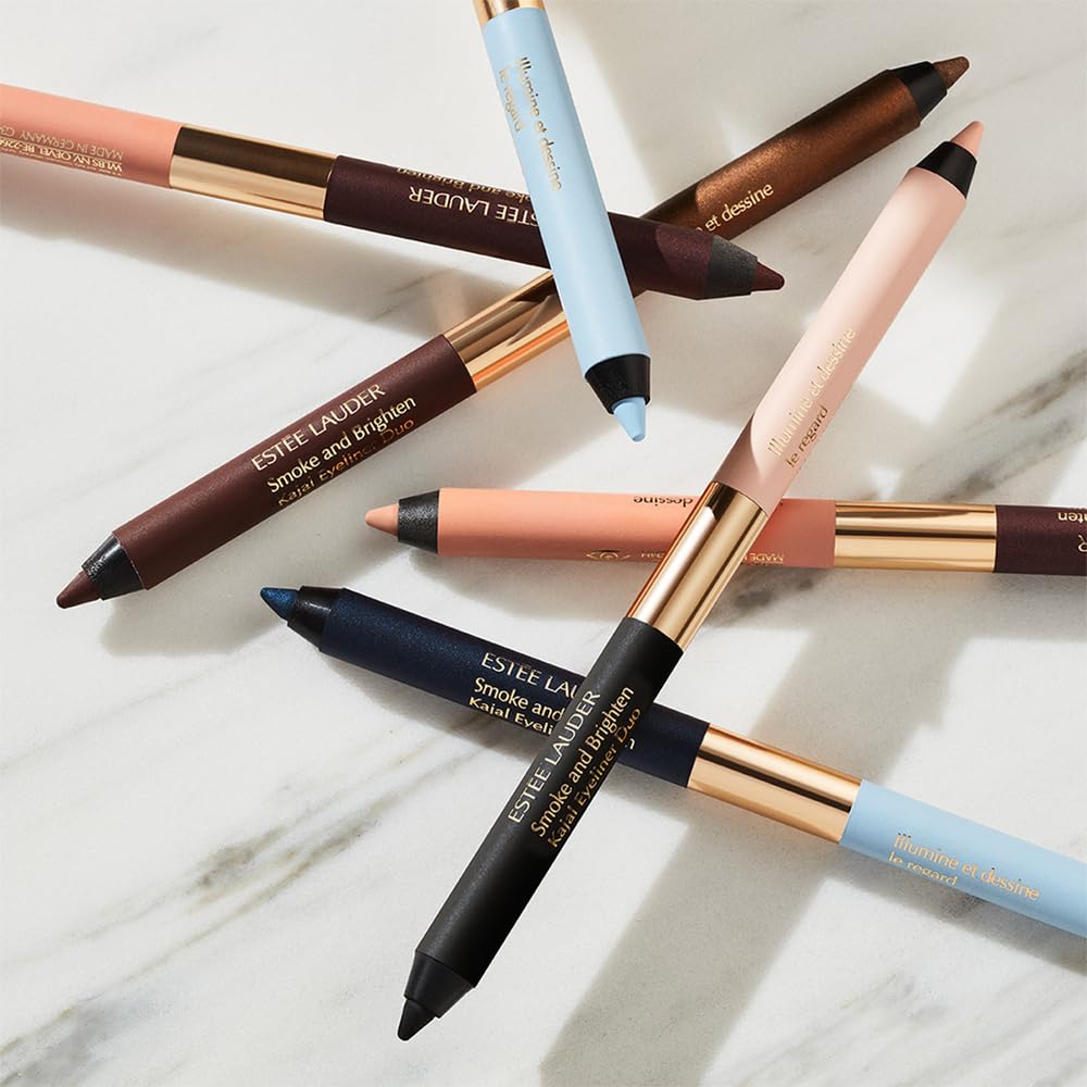 Estée Lauder Smoke and Brighten Long-Lasting Waterproof Kajal Eyeliner Pencil Duo, 0.03 Ounce, Noir/Cream