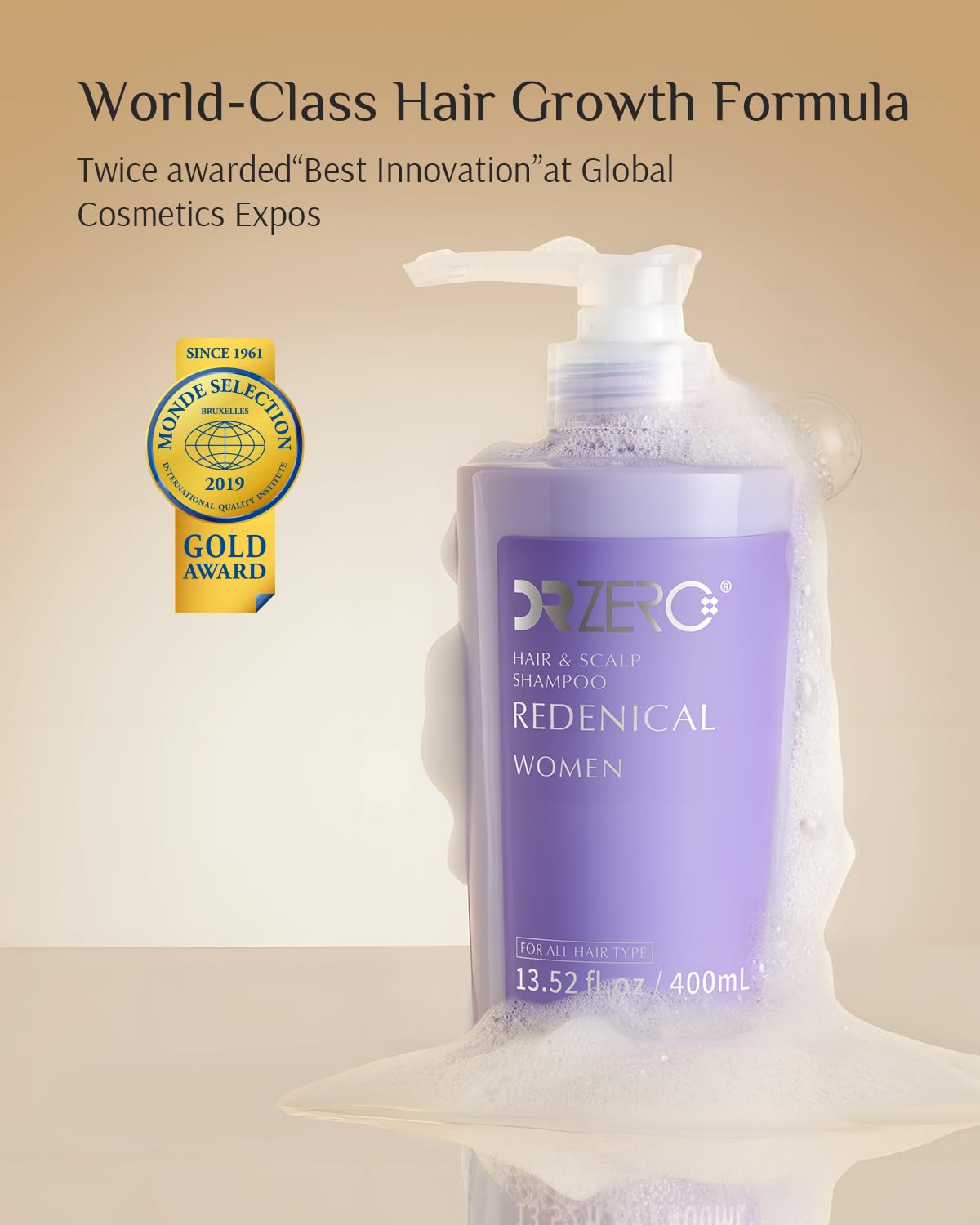 DR ZERO REDENICAL Hair Growth Shampoo for Women | MONDE SELECTION Gold Winner | Swiss Patent Redensyl | Clinically Proven Anti-Thinning | Japanese-Made Volumizing & Repair Shampoo, Gifts for Women