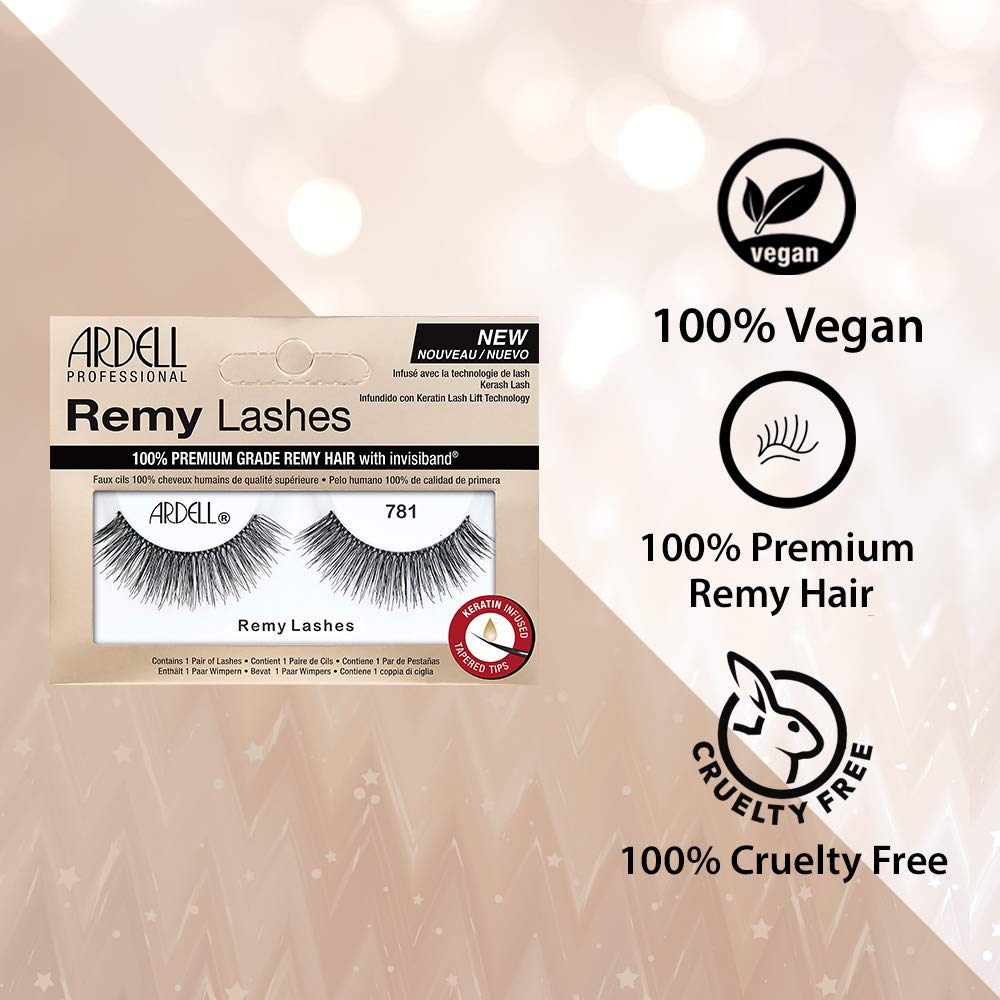 Ardell Remy Lash 781, Premium Grade Remy Hair False Lashes with Invisiband, 4 pairs