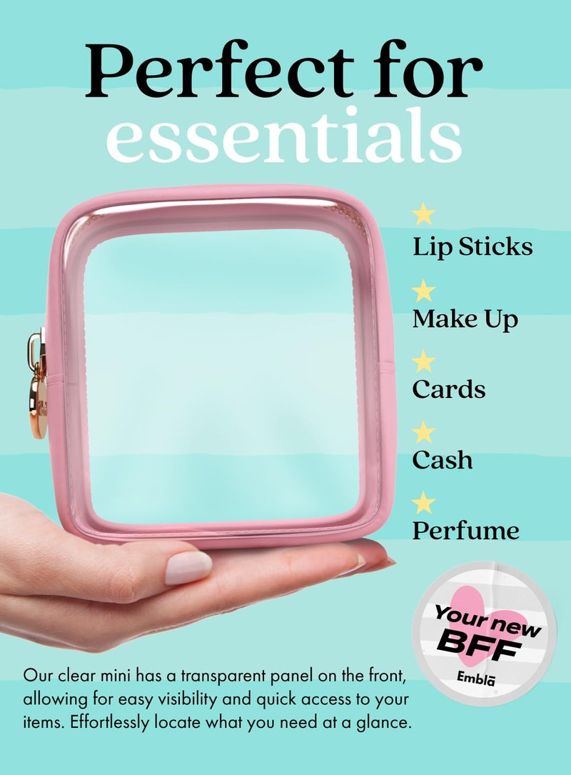 Clear Makeup Bag Zipper Pouch, Transparent Cosmetic Case Organizer, TSA Approved Travel Toiletry Case, Travel Accessories Essentials Makeup Tote for Women, Mini Cute Make up Bag for Purse - Ruby