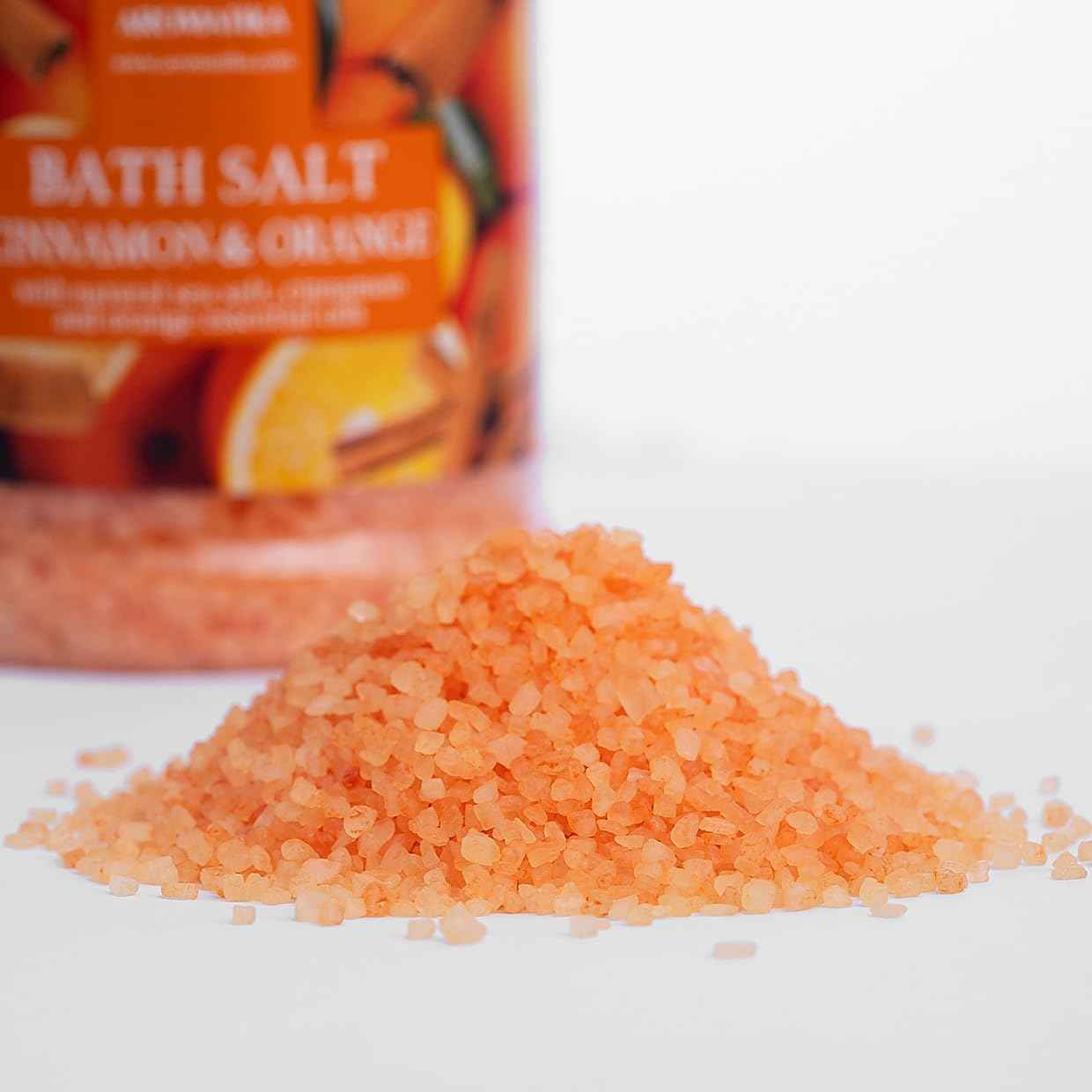 AROMATIKA Cinnamon-Orange Bath Salt 21.16 Oz - Relaxing, Moisturizing, Orange-Cinnamon Scent - Natural, Non Toxic - Bath Minerals and Salts