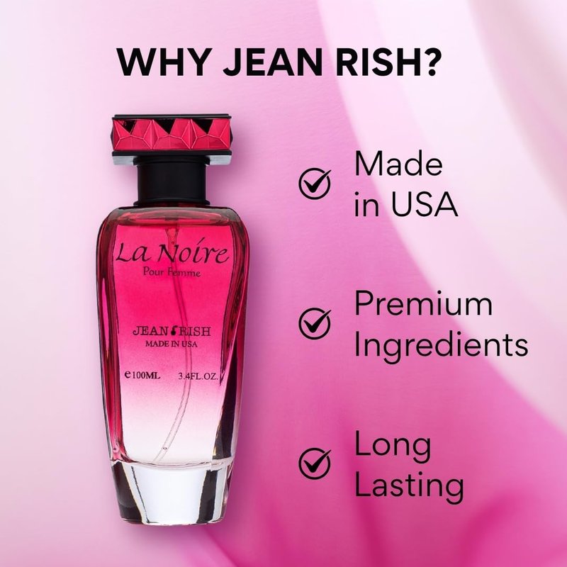 Jean Rish La Noire Perfume for Women Eau De Parfum, Long-Lasting Luxury Fragrance, Made In USA - Bergamot, Peony, Vanilla, Patchouli Scent - 100ml / 3.4 oz