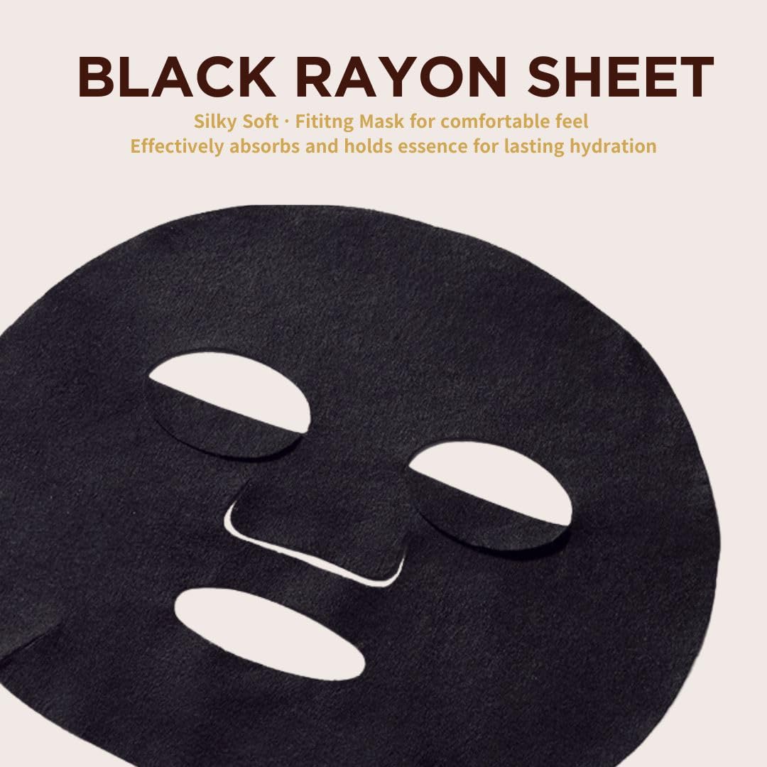 JAYJUN Real Water Brightening Black Mask, Pack of 10 Sheets, 25ml, 0.84 fl. oz., Brightening, Hydrating, Sheet Mask, 3 Step