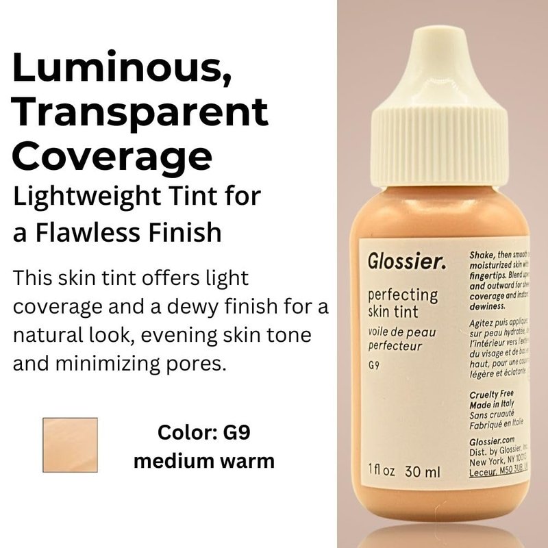 Glossier Perfecting Skin Tint - Dewy Sheer Coverage for Medium Warm Skin Tone | Lightweight Formula