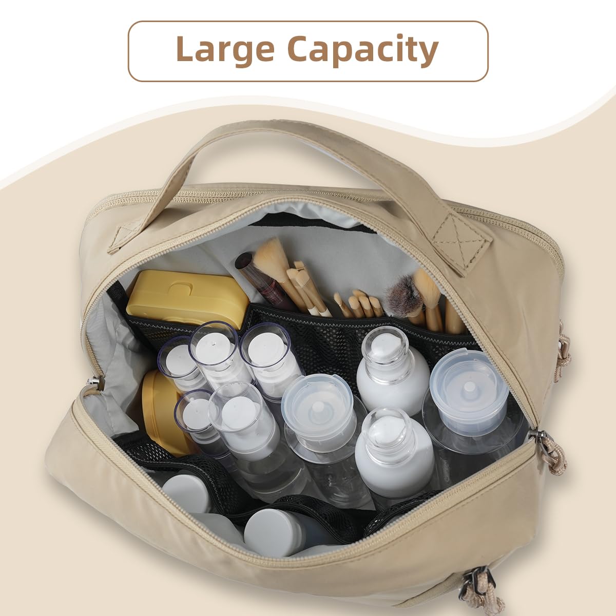 12Pockets Womens Makeup Bag, LightWeight Travel Toiletry Bag Womens, Large-Open Cosmetic Bags For Women, Travel Bags For Women Toiletry