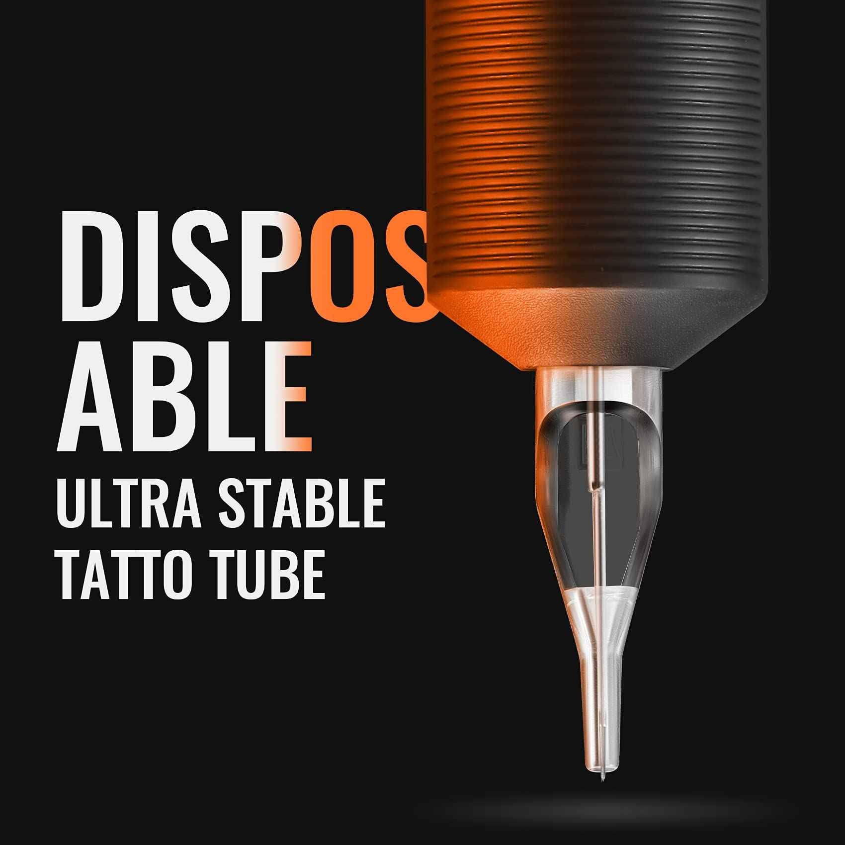 Keilend 25PCS 1 Inch 15 Mag Tubes with Soft Black Silicone, Disposable Tube Grips with Clear Long Tips, 15 Flat Tube for 14F, 15RM, 15M1, 29M2, 29RM2