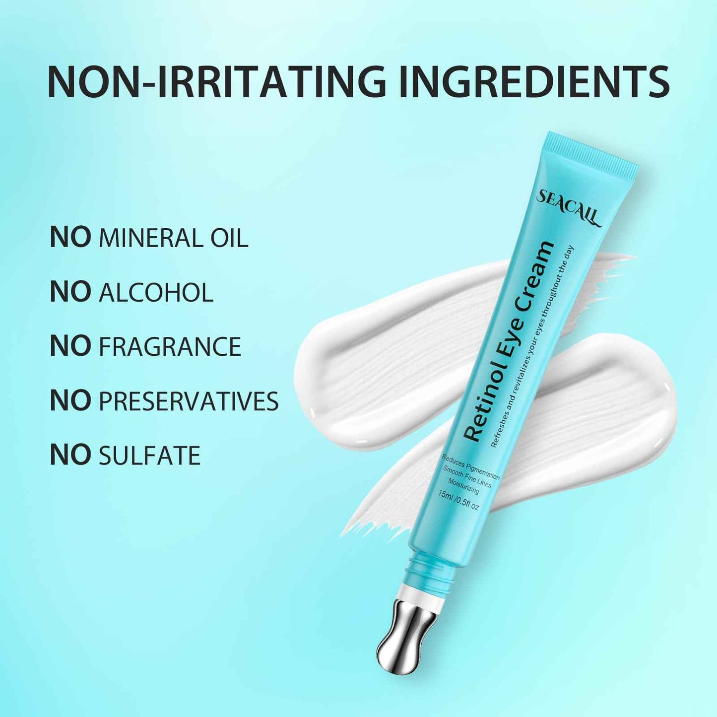 Seacall Retinol Eye Cream - Eye Serum for Dark Circles & Puffiness Anti-Aging - Under Eye Cream with Hyaluronic Acid & Caffeine to Reduce Wrinkles & Repair the Eye Area (15ml)