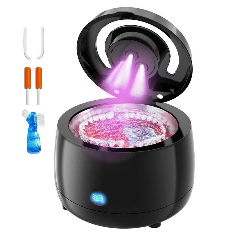 Ultrasonic Retainer Cleaner Machine - 42kHz for Dentures, Aligners & Jewelry | Black