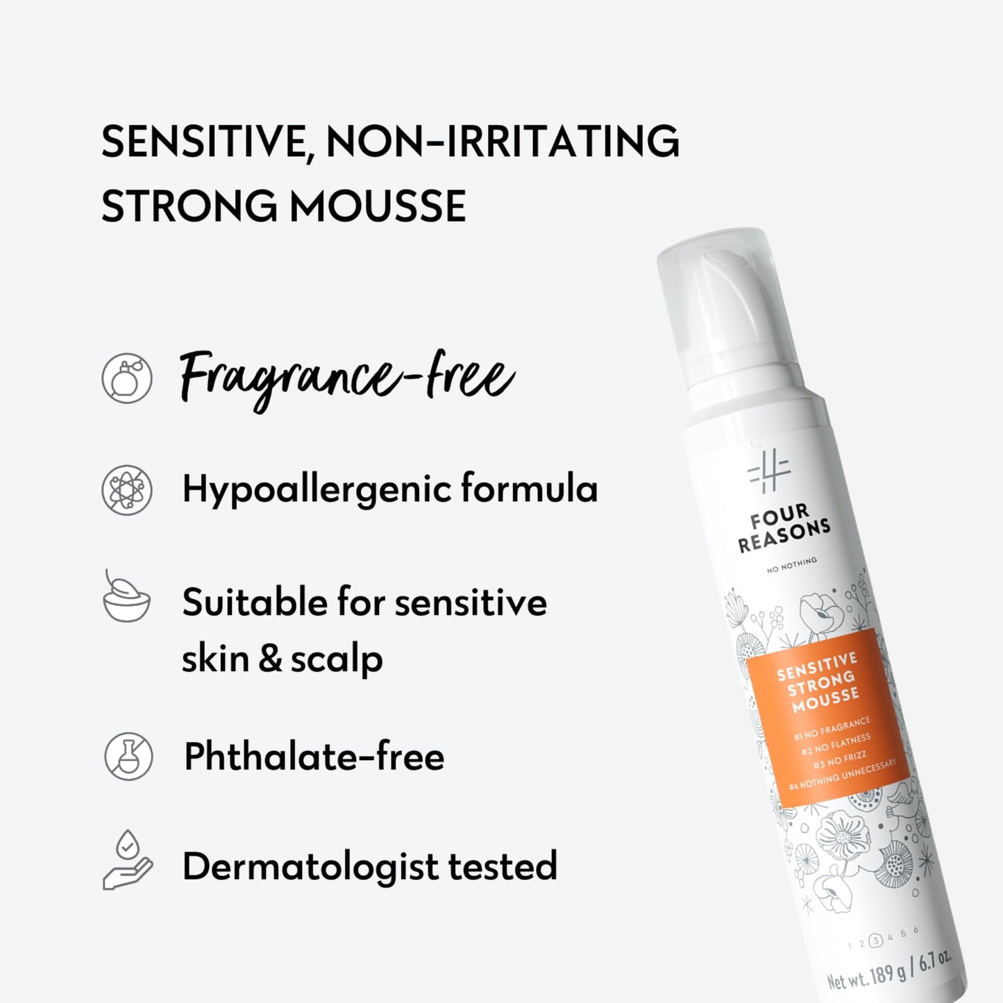 No Nothing Strong Mousse - Fine Hair Volumizing Mousse, Fragrance-Free Mousse for Curly Hair, Styling Foam for Sensitive Scalp, Strong Hold & Lightweight Volume - Hypoallergenic & Alcohol Free, 6.8 oz