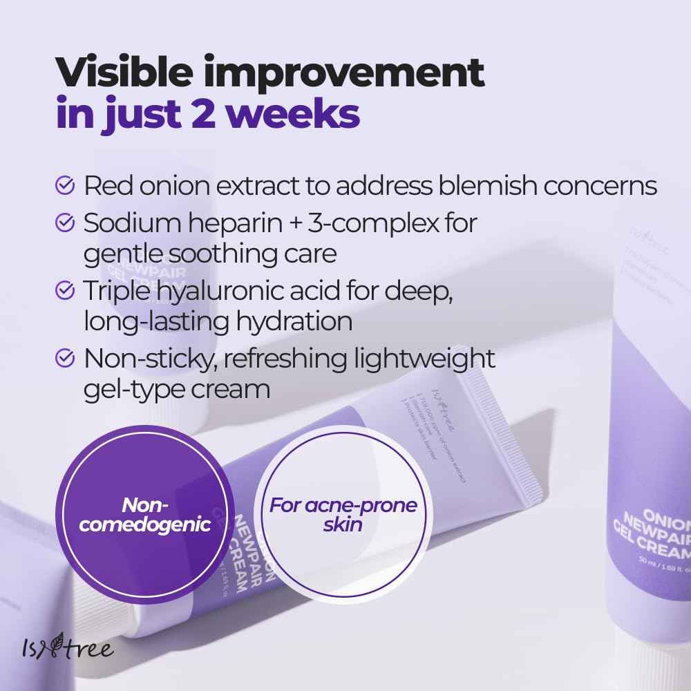 IsNtree Onion Newpair Gel Cream 50ml 1.69 fl.oz - Soothing Care | 3‑Layer Hyaluronic Acid| Moisturizing | 71 % Red Onion Extract | Non-Sticky & Non-Greasy l Skin hydration I Korean Skincare