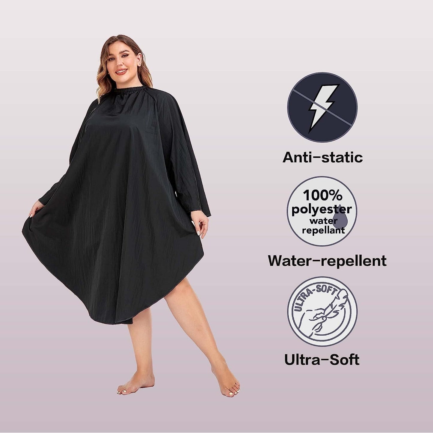 Professional Hair Cutting Cape - Barber Gown with Sleeves | Black Salon Cape