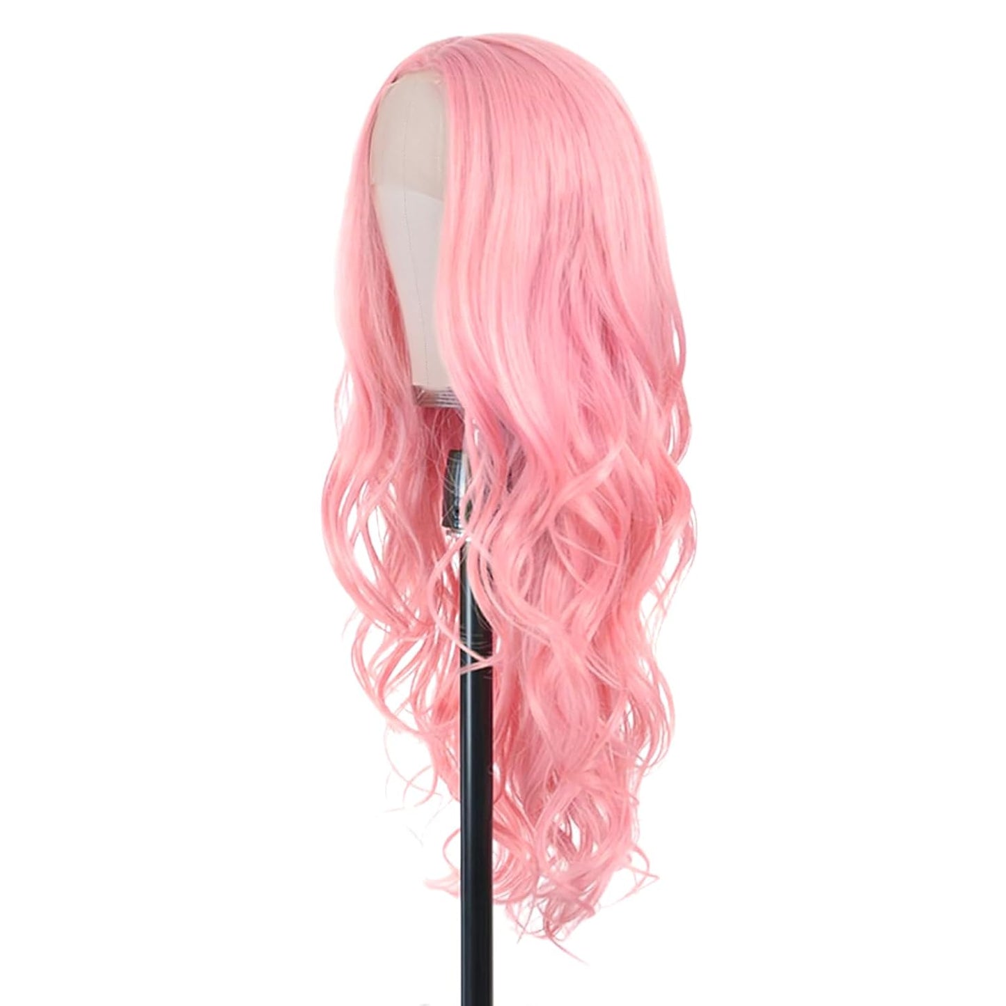 Long Wavy Pink Wig - 26 Inch Synthetic Lace Front Wig for Women | Natural Looking, Pre Plucked, Glueless