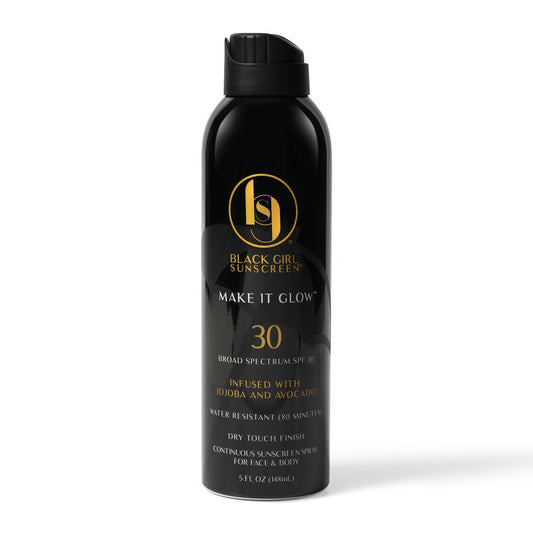 Black Girl Sunscreen - Make it Glow Face & Body Moisturizing Sunscreen Spray SPF 30, No White-Residue for Melanin Rich Skin (SPF-30-5oz-Spray)