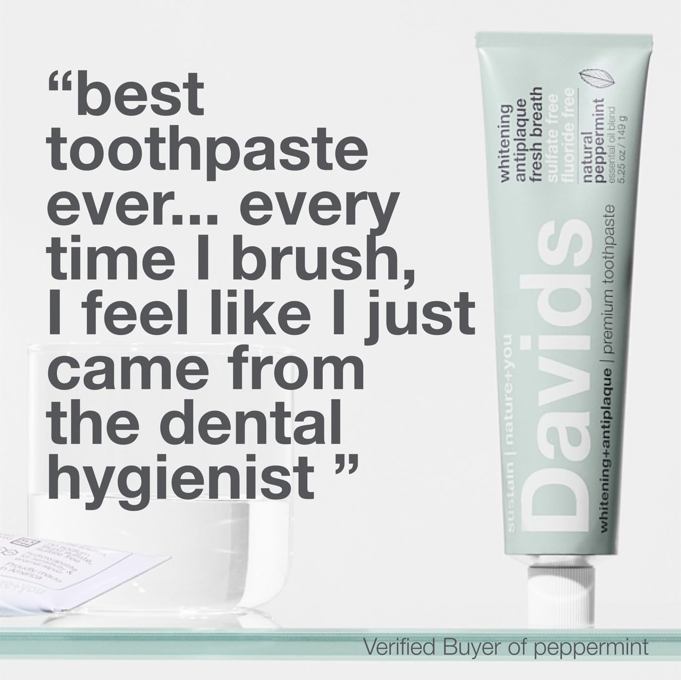 Davids Fluoride Free Toothpaste, Teeth Whitening, Antiplaque, SLS (Sulfate) Free, Promotes Enamel Health, Mouth & Gum Detox, EWG Verified, Peppermint, 5.25oz