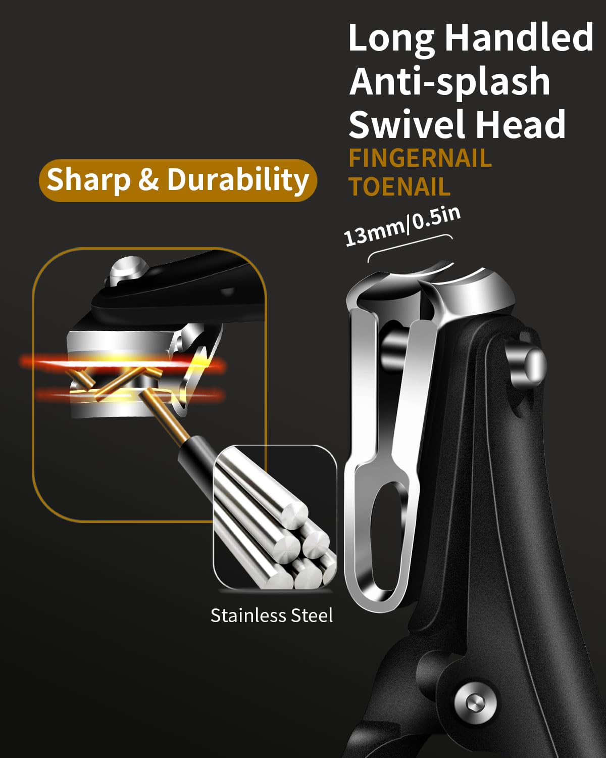 EBEWANLI Long Handle Toenail Clippers for Seniors Thick Toenails, 360 Degree Rotating Toe Nail Clippers for Men, Women, Sharp Sturdy Stainless Steel Angled Nail Cutter
