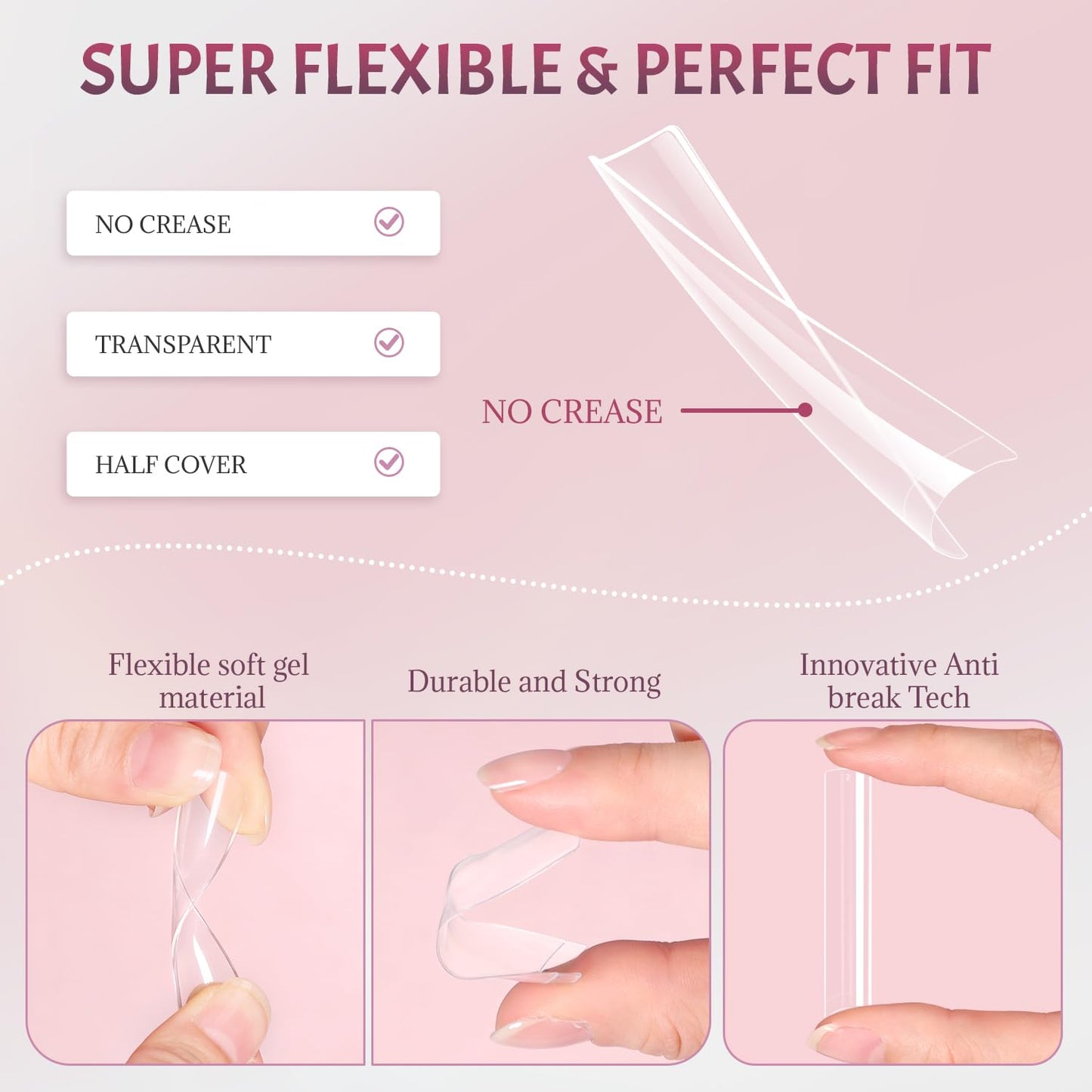 Ranrose 600PCS Clear Extra Long Nail Tips for Acrylic Nails Professional, No C Curve Gel Tips 12 Size XXXL Pre-shaped Half Cover Fake Nail for Press On Nail Extensions