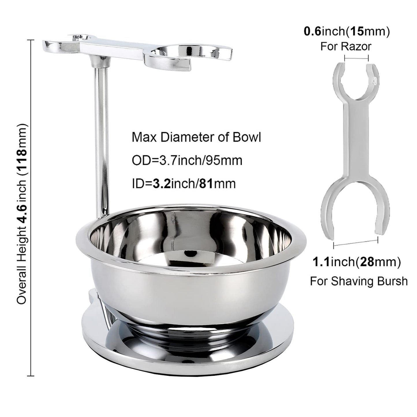 SANWA Deluxe Heavyweight Shaving Brush Razor Stand with Unbreakable Stainless Steel Shaving Bowl Set,Compatible with Gillette Fusion and Double Edge Safety Razor,Cartridge Razor