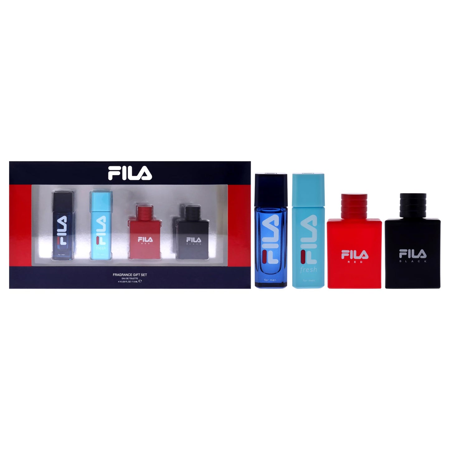 FILA Cologne Giftset for Men - Cool, Clean And Refreshing Perfumes for Men - Long Lasting Fragrances - Trendy, Portable Bottle Design - 4 Pc