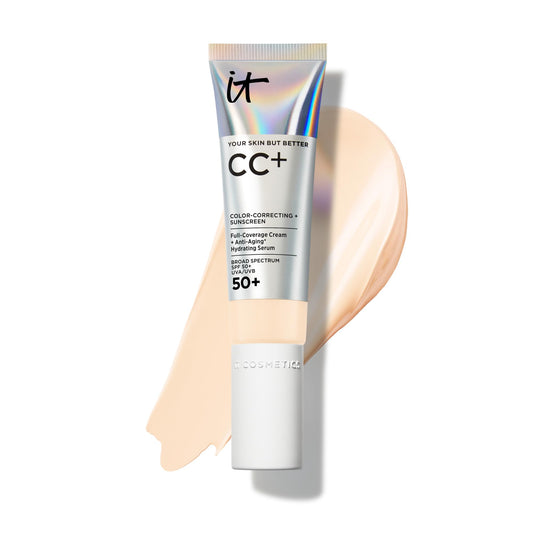 IT Cosmetics CC+ Cream (Fair Warm) - Natural Full Coverage Foundation With SPF 50+, Color Corrector & Anti-Aging Hydrating Serum, Hyaluronic Acid + Peptides, Lightweight - 1.08 fl oz