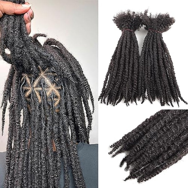 Textured Loc Extensions Human Hair, 100% Real Human Hair Dreadlock Extensions Handmade Permanent loc Extensions (#Natural Black - 0.8cm, 10 Inch 40 Strands)
