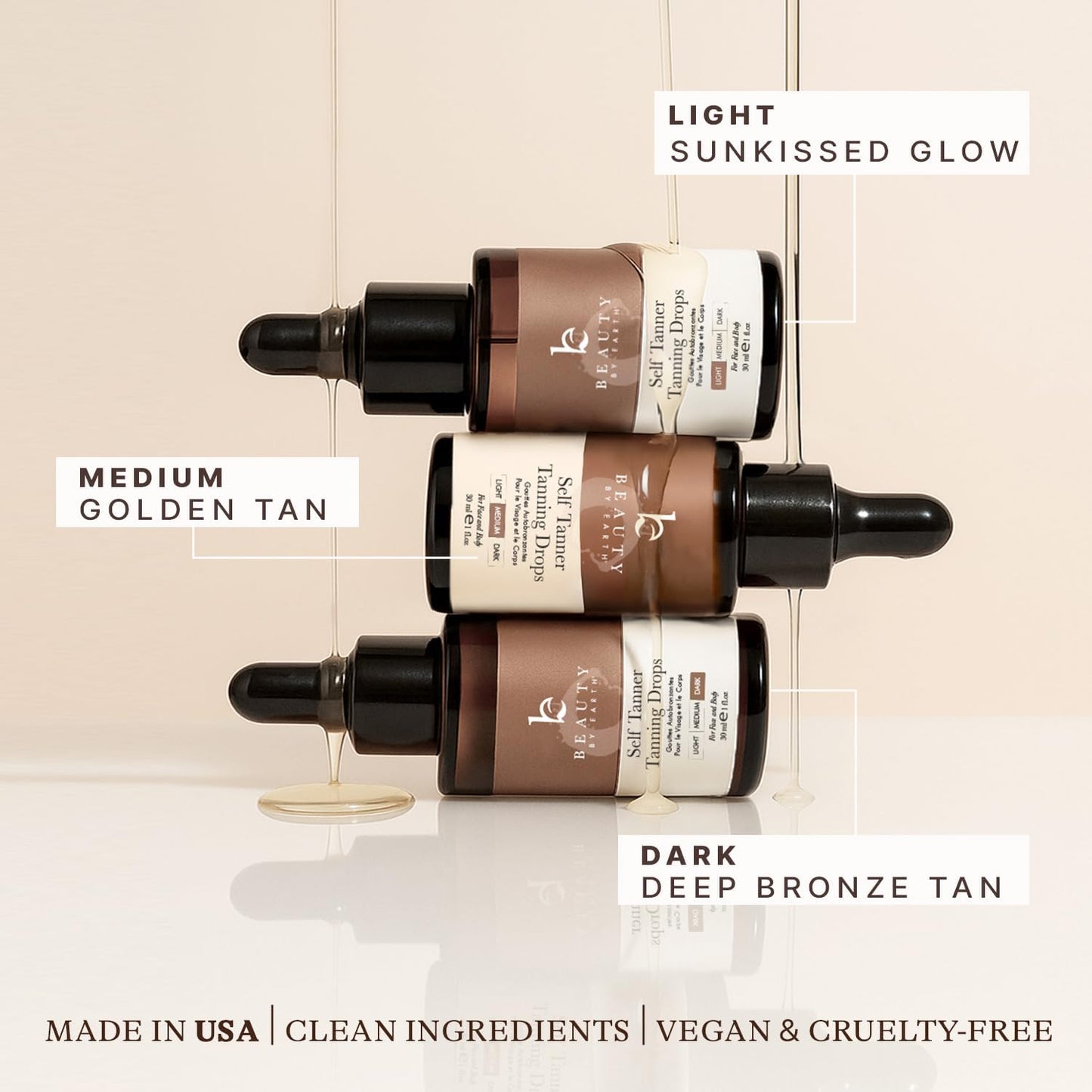 Self Tanning Drops for Face - USA Made with Organic & Natural Ingredients, Bronzing Face Tanning Drops with Aloe Vera, Non Toxic Self Tanner for Sunless Fake Tan & Natural Glow, Cruelty & Toxin Free