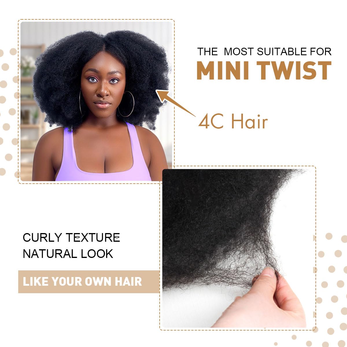 Vecago Afro Kinkys Bulk Human Hair, 4c Curly Hair for Permanent Sister Locs/Mini Twists/Braids/Repair Can Dye and Bleach(12 inch),#30