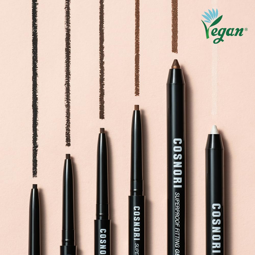 COSNORI Super Proof Fitting Gel Eyeliner 02 Black Brown - Smudge-Proof, Longwear Eyeliner Pencil, Soft Drawing 2mm Ultra-Slim Pencil, Waterproof, 0.004oz (0.13g)