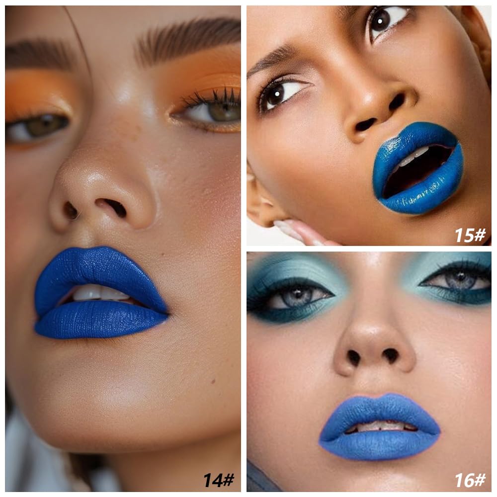 Blue Matte Cream Lipstick Set - 3 Pcs Twist-Up Hydrating Lip Color | Long-Lasting Velvet Finish for Everyday & Parties