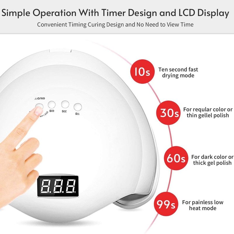 LISHUMEI LED Nail Lamp, 48W Nail Dryer Gel Nail Polish Curing LED UV Light with 4 Timers Automatic Sensor LCD Display Professional Nail Art Tools Accessories for Fingernail Toenail Salon(White