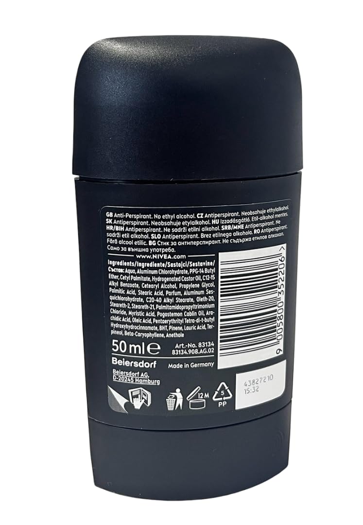 5x Nivea Invisible Black & White Anti-perspirant Deodorant Solid Stick for Men 5x50ml (Pack of 5)