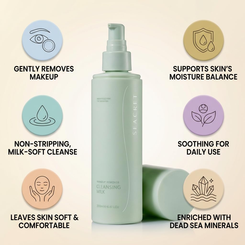 Makeup Remover Cleansing Milk - Gentle Vegan Face Cleanser with Dead Sea Minerals & Jojoba Oil | 6.8 Fl Oz / 200 ml