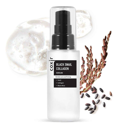coxir BLACK SNAIL COLLAGEN SERUM l Black-3-Complex: Black Rice, Bean, Sesame, Snail Mucin, Collagen, Peptide l Firming&Lifting l Korean Skin Care l Cruelty-Free, No Pareben [50ml/1.69 fl.oz]
