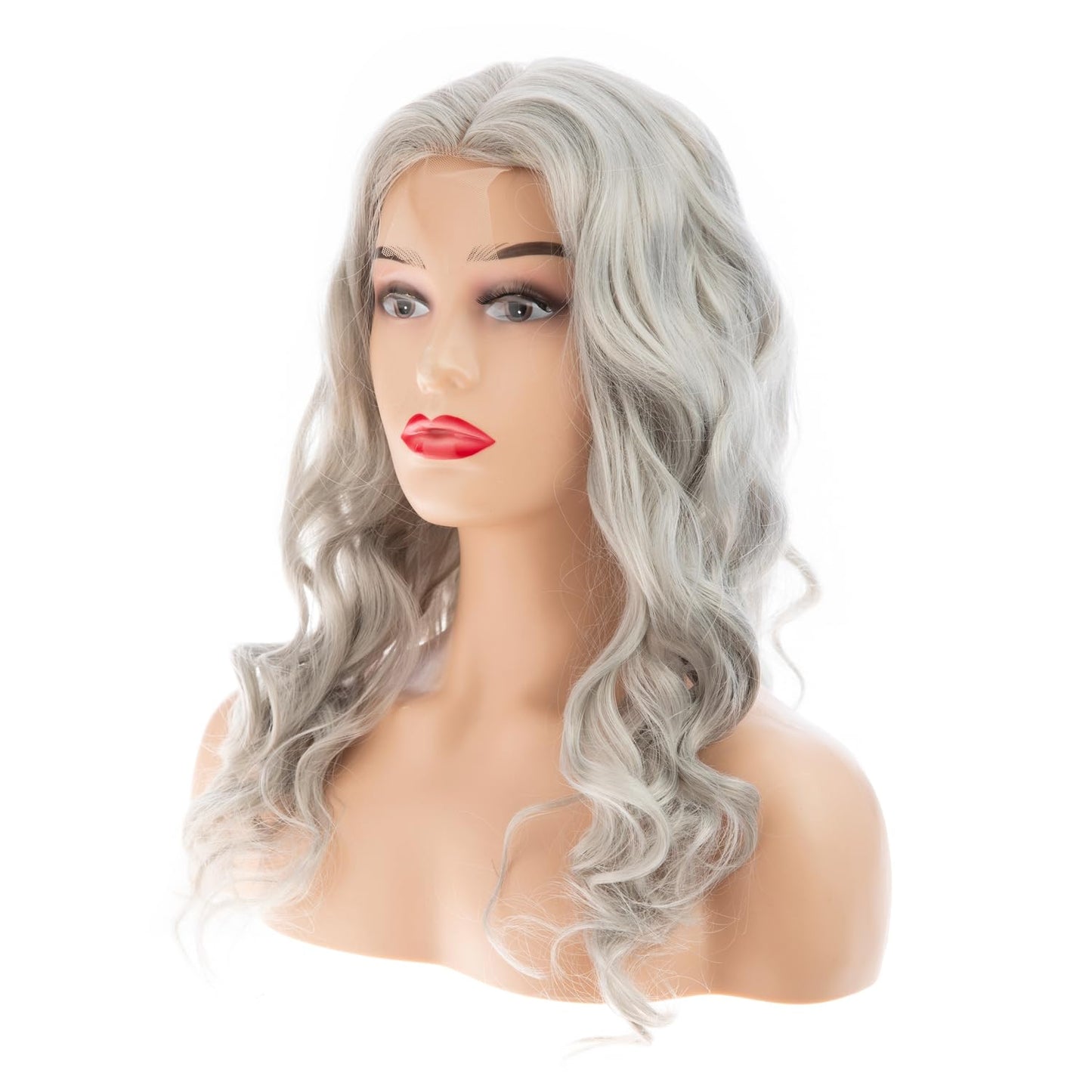 Wiwige Long Curly Wavy Gray Lace Wig for Women Middle Part Small Lace Front Wig Synthetic Halloween Cosplay Costume Replacement Wigs