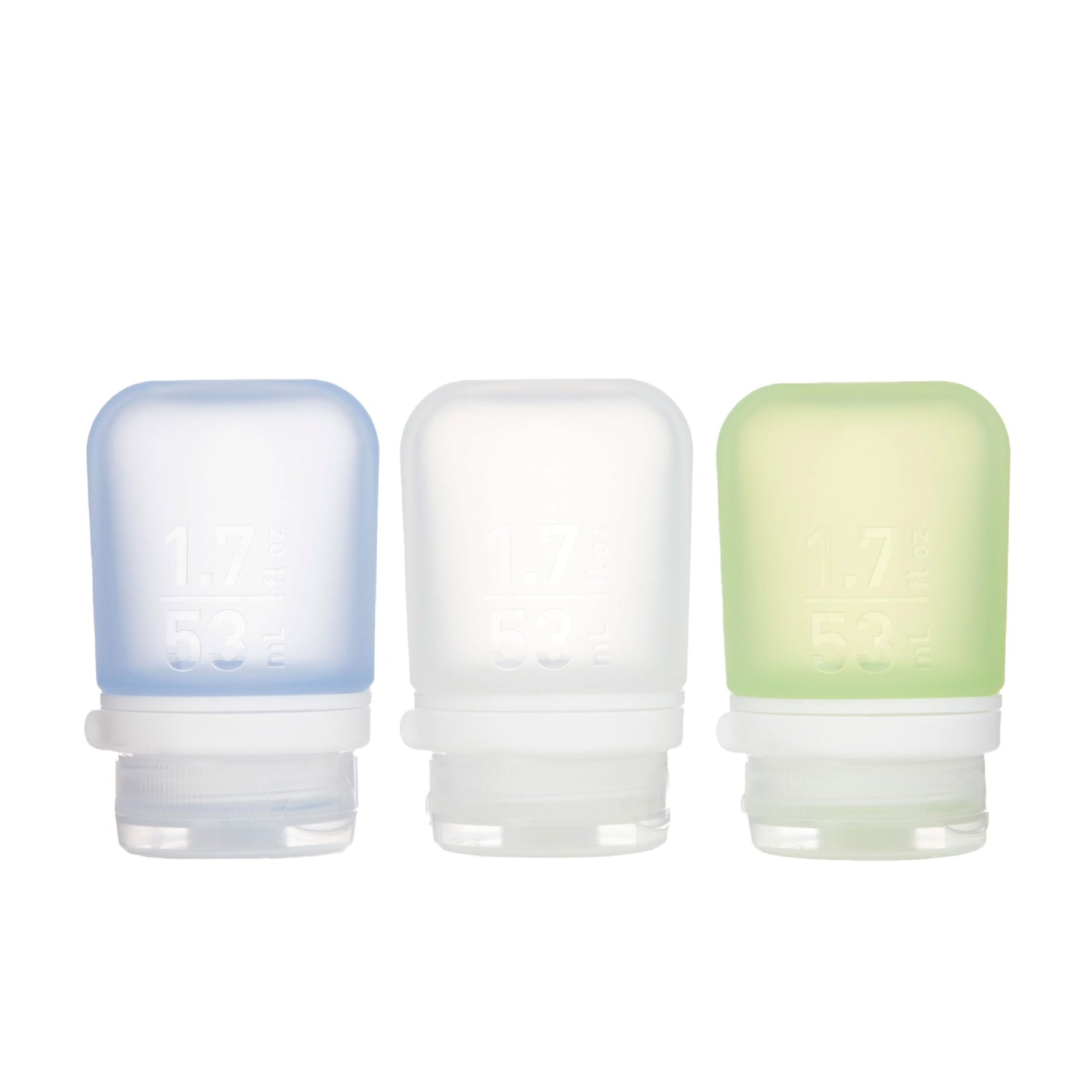 humangear GoToob+ Bottles - Silicone Leak-Proof Travel Tubes for Toiletries, Camping & TSA Carry-On (3-Pack), Small (1.7 fl oz; 53ml), Clear/Green/Blue